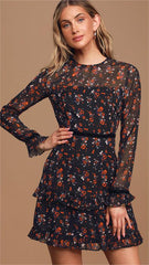 Black Floral Chiffon Dress