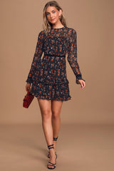 Black Floral Chiffon Dress