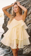 Yellow Strapless Tiered Mini Dress