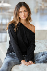 Black Off Shoulder Knit Top