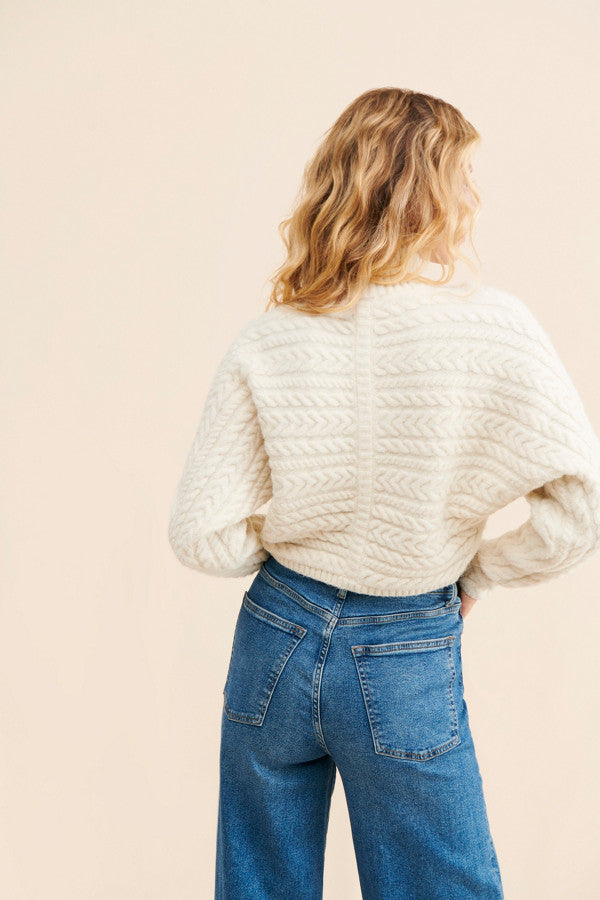 Beige Cable Knit Crop Sweater