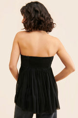 Black Solid Strapless Top