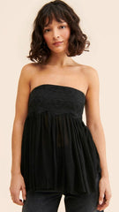 Black Solid Strapless Top