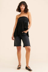Black Solid Strapless Top
