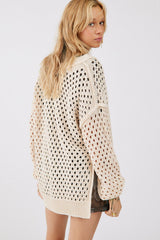 Beige Crochet Knit Sweater