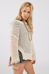 Beige Crochet Knit Sweater