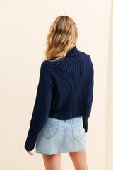Navy Ribbed Knit Sweater
