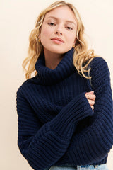 Navy Ribbed Knit Sweater