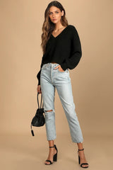 Black Ribbed Knit Sweater