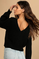 Black Ribbed Knit Sweater