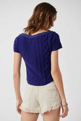 Navy Blue Cable Knit Crop Top