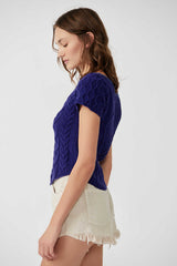 Navy Blue Cable Knit Crop Top