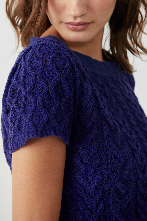 Navy Blue Cable Knit Crop Top