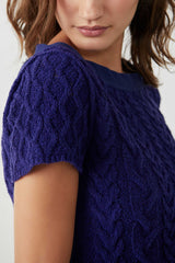Navy Blue Cable Knit Crop Top