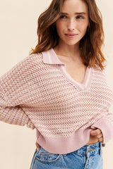 Pink Striped Knit Crop Sweater
