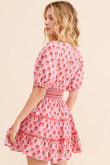 Pink Boho Floral Mini Dress