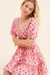 Pink Boho Floral Mini Dress