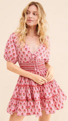 Pink Boho Floral Mini Dress
