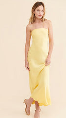 Yellow Strapless Satin Midi Dress