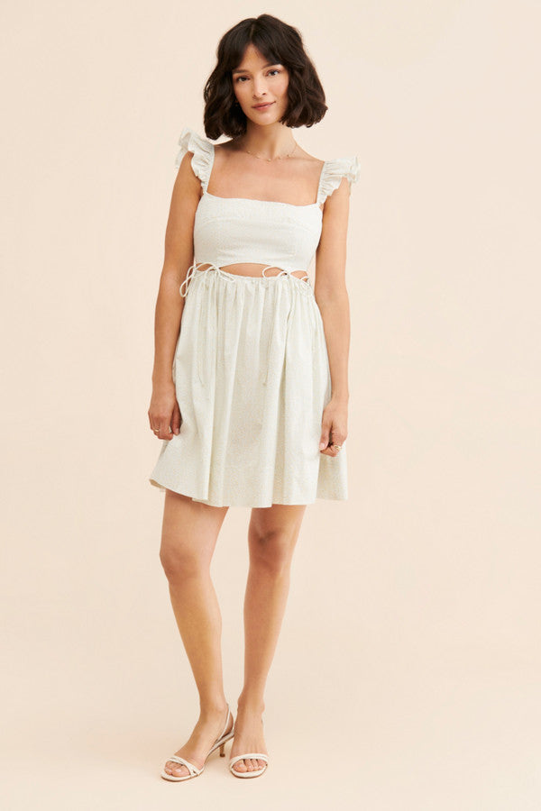 White Cutout Waist Mini Dress