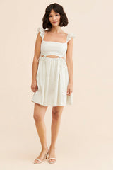 White Cutout Waist Mini Dress