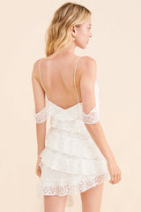 White Ruffled Lace Mini Dress
