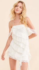 White Ruffled Lace Mini Dress