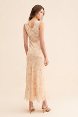 Coral Floral Sleeveless Midi Dress
