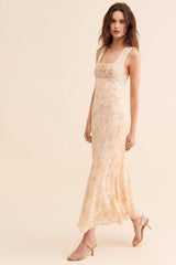 Coral Floral Sleeveless Midi Dress