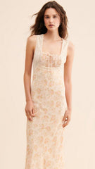 Coral Floral Sleeveless Midi Dress