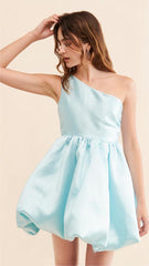 Blue One Shoulder Mini Dress
