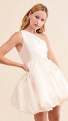 Cream One Shoulder Mini Dress