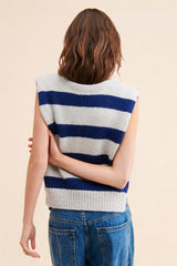 Blue Striped Print Knit Vest