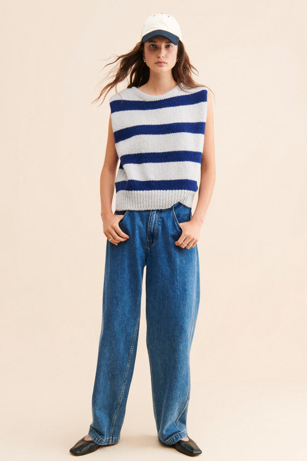 Blue Striped Print Knit Vest