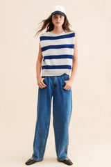 Blue Striped Print Knit Vest