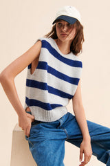 Blue Striped Print Knit Vest