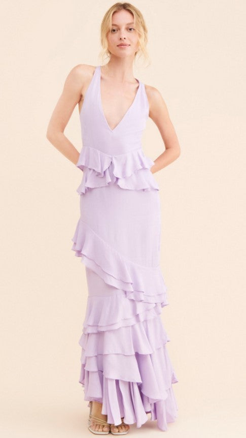 Purple Ruffle Sleeveless Maxi Dress