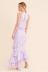 Purple Ruffle Sleeveless Maxi Dress
