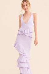 Purple Ruffle Sleeveless Maxi Dress
