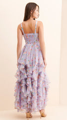 Purple Floral Ruffle Midi Dress