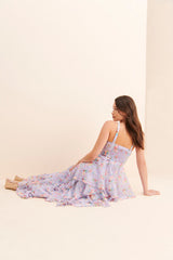 Purple Floral Ruffle Midi Dress