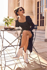 Black Polka Dot Print Midi Dress