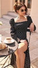 Black Polka Dot Print Midi Dress