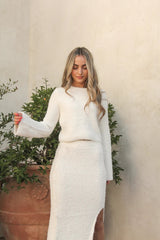 White Ribbed Knit Sweater