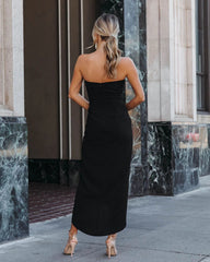 Black Waist Tied Bandeau Midi Dress
