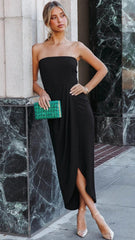Black Waist Tied Bandeau Midi Dress
