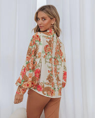 Orange Floral Neck-Tie Blouse