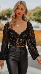 Black Crochet Lace Crop Top