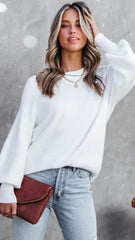 White Ribbed Knit Sweater