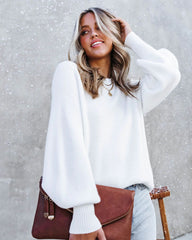 White Ribbed Knit Sweater
